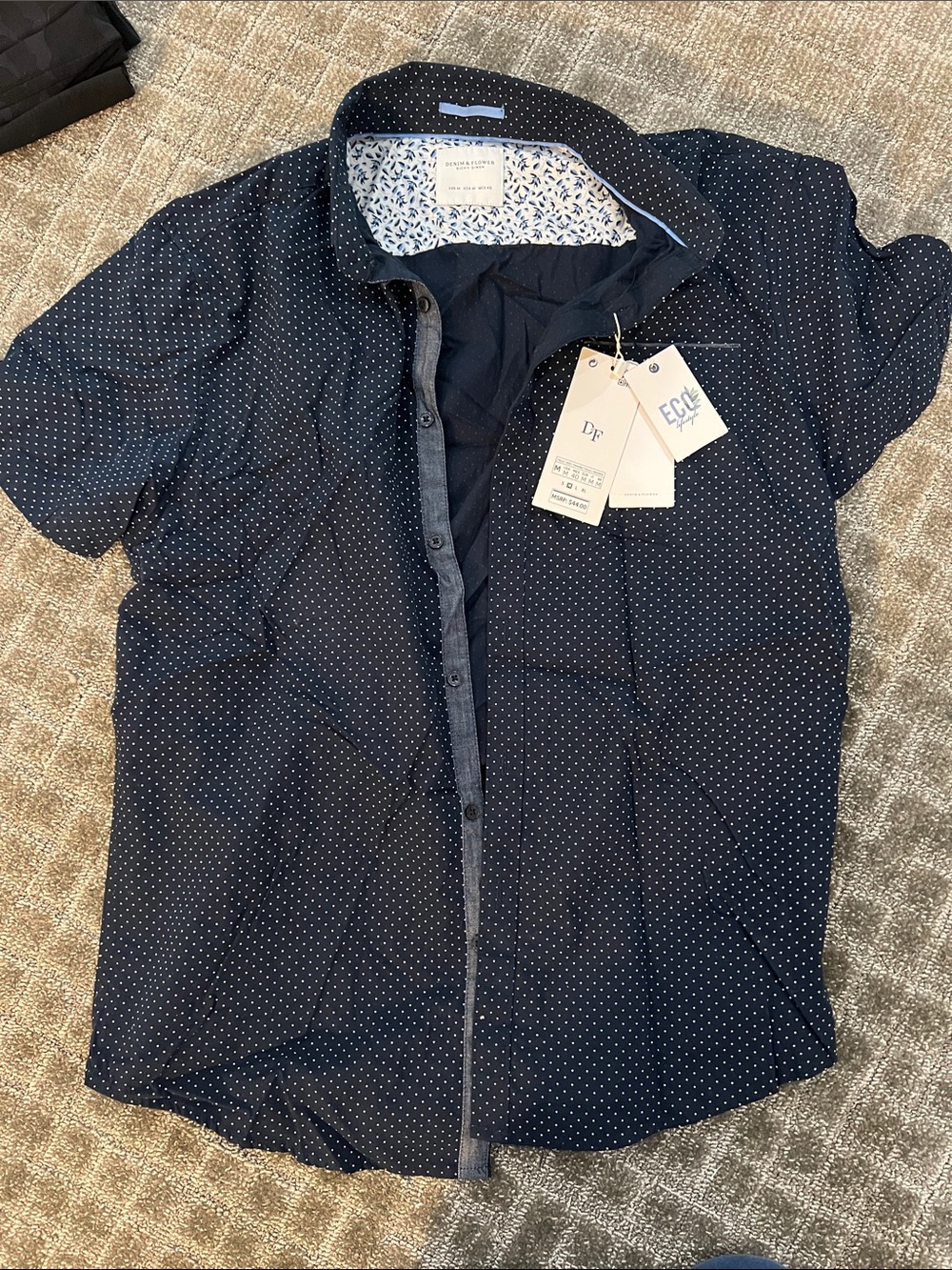 Denim & Flower Navy Shirt with White Microdots